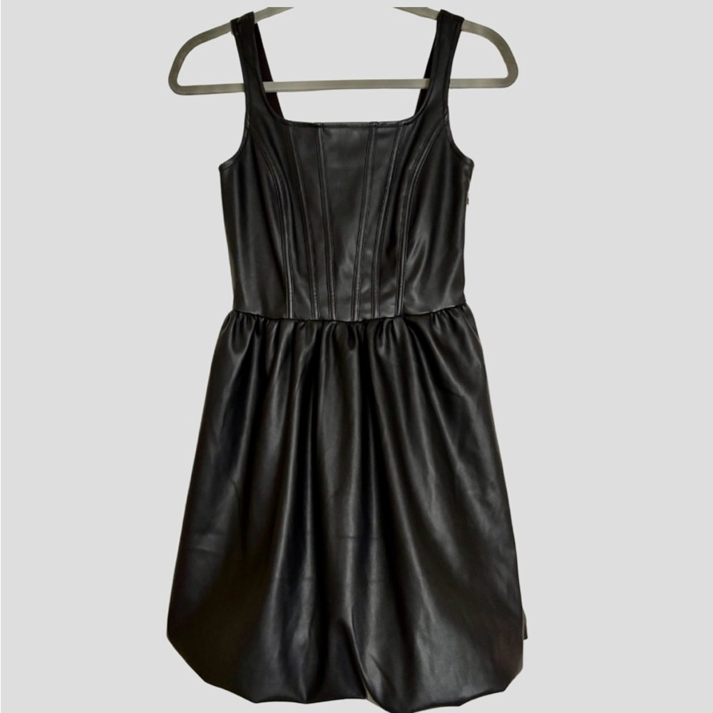 Faux Leather Corset Mini Bubble Hem Dress Sz XS Bandier Dark Academia Whimsigoth